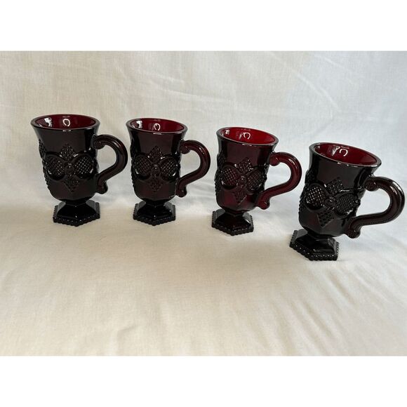 Avon 1876 Cape Cod Ruby Red Pedestal Mugs with Handle, Set of Four - Picture 1 of 5